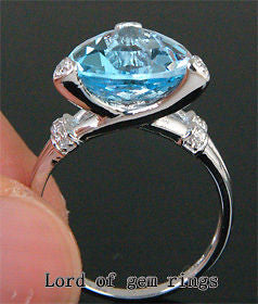 Trillion Blue Topaz Engagement Ring Diamond Wedding 14K White Gold 11mm - Lord of Gem Rings - 1