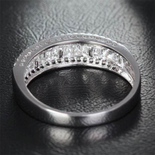 Baguette/Round DIAMOND WEDDING BAND ENGAGEMENT RING 14K WHITE GOLD 1.37ct - Lord of Gem Rings - 7