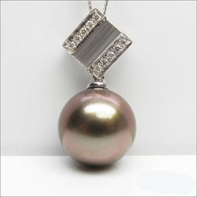 Unique 10.3mm Black Tahitian Pearls Solid 14K White Gold VS-SI Diamonds pendant - Lord of Gem Rings - 1