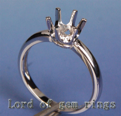 Engagement Semi Mount Ring 14K White Gold Setting Round 6.5mm Solitaire - Lord of Gem Rings - 1