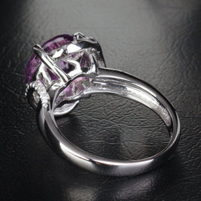 Round Amethyst Engagement Ring Pave Diamond Wedding 14k White Gold 10mm - Lord of Gem Rings - 7