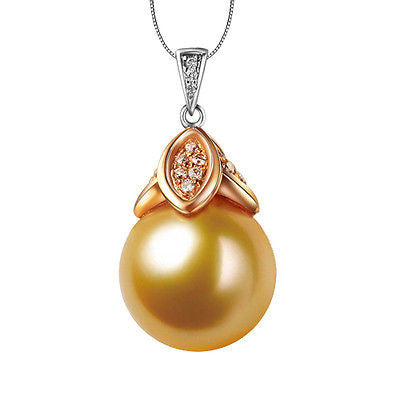 11mm-12mm South Sea Pearls 18K Two-Tone Gold VS-SI Diamonds pendant for Necklace - Lord of Gem Rings - 1