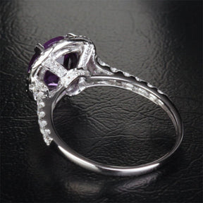 Round AMETHYST ENGAGEMENT RING Pave DIAMOND Wedding 14K WHITE GOLD 8mm - Lord of Gem Rings - 7