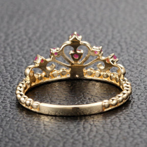 Red Crown Rubies Engagement Ring Anniversary Band in 14K Yellow Gold - Lord of Gem Rings - 4