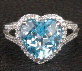 Heart Shaped Blue Topaz and Diamonds Engagement Ring, Halo,14k White Gold - Lord of Gem Rings - 1