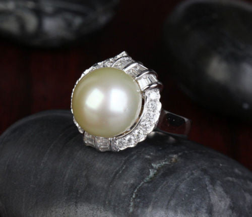 12.35mm South Sea Pearls VS/H 1.0CT Diamond Engagement Ring 14K White Gold - Lord of Gem Rings - 3