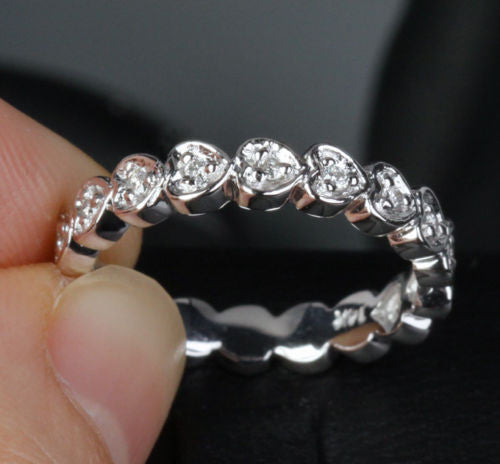 Diamond Wedding Band Eternity Anniversary Ring 14k White Gold Heart Shaped - Lord of Gem Rings - 3