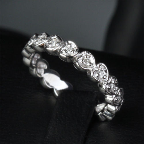 Diamond Wedding Band Eternity Anniversary Ring 14k White Gold Heart Shaped - Lord of Gem Rings - 6