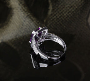 Reserved for will Emerald Cut Amethyst Engagement Ring Pave Diamond Wedding 14k White Gold - Lord of Gem Rings - 8