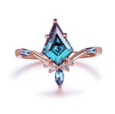 Vintage Kite Alexandrite Diamond Engagement Ring 14K Rose Gold