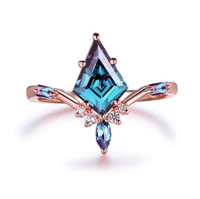 Vintage Kite Alexandrite Diamond Engagement Ring 14K Rose Gold