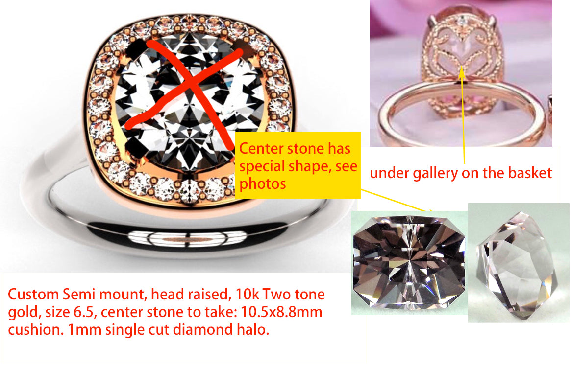 Reserved for Megan W- Custom Diamond Semi Mount Ring 10K White Gold Cushion Halo