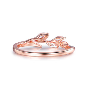 Round and Marquise Diamond Wedding Band Leaf Ring 14K Rose Gold