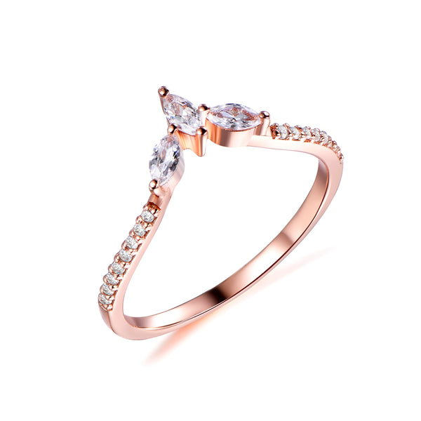 Three-Stone Marquise Diamond Tiara Wedding Ring 14K Rose Gold