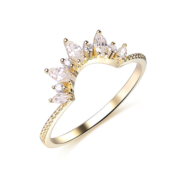 Round and Marquise Diamond Wedding Band Tiara Ring 10K Yellow Gold