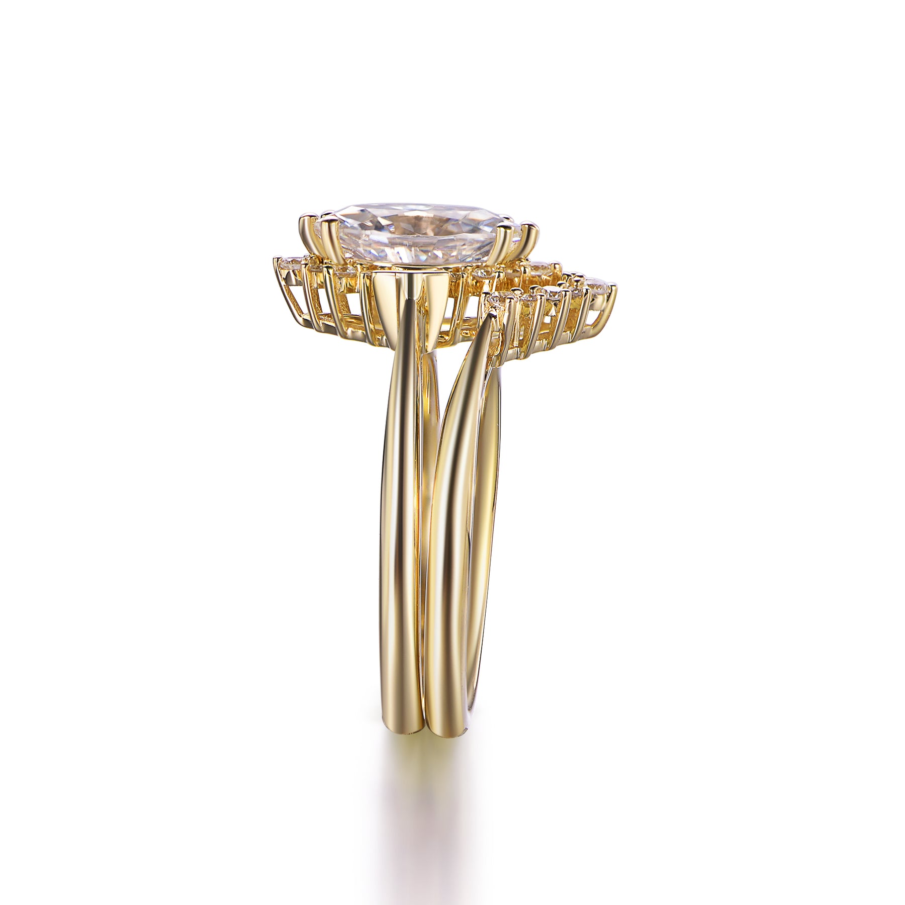 Art Deco Marquise Moissanite & Diamond Bridal Set 14K Yellow Gold