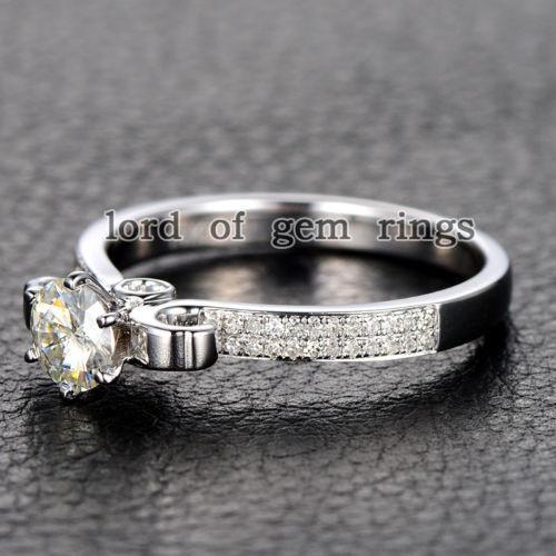 Vintage Vase Round Moissanite Ring with Diamond Accents