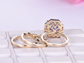 Reserved for Alisha octagonal amethyst Ring Tiro Sets Art Deco Bands Milgrain Under Gallery 14K Yellow Gold 13mm