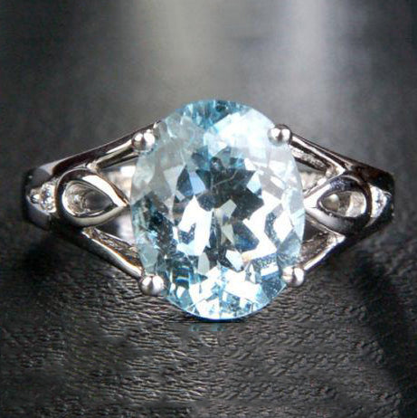 Vintage Oval Aquamarine Diamond Tear Drop Ring 14K White Gold