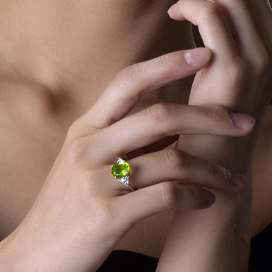 Vintage Trio Accents Oval Peridot Solitaire Ring