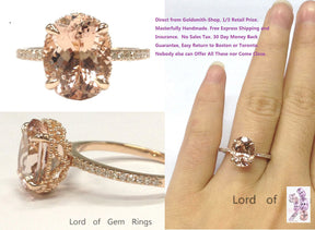 Reserved for Judi, Oval Pink Morganite Engagement Ring Pave Diamond 14K Rose Gold - Lord of Gem Rings - 7
