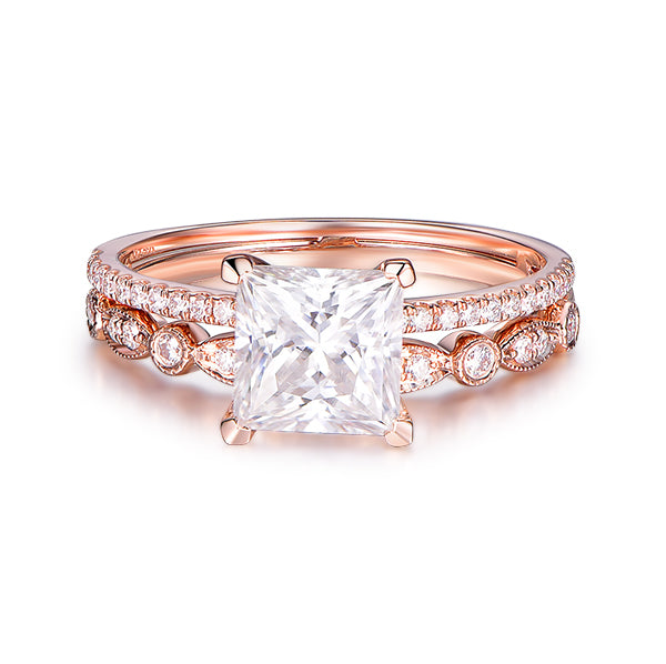 Princess Morganite Diamond United-as-One Bridal Set 14K Gold