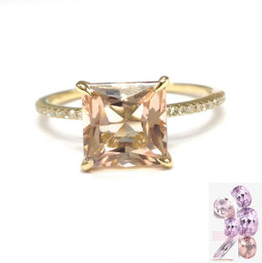 Princess Morganite Engagement Ring Pave Diamond Wedding 14K Yellow Gold 8mm - Lord of Gem Rings - 1