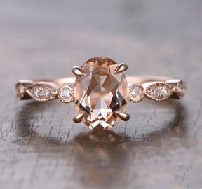 Art Deco Oval Morganite Engagement Ring Diamond Accents 14K Rose Gold