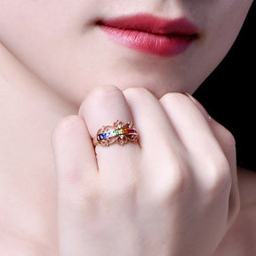 Rainbow Ruby Sapphire Tsavorite Crown Birthstone Ring 18k Rose Gold