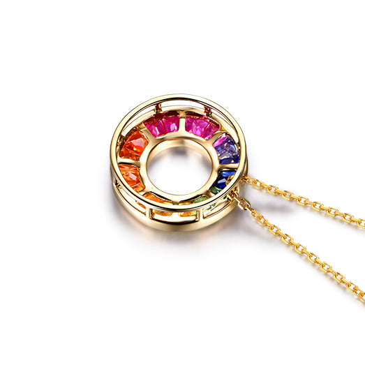 Rainbow Ruby Sapphire Tsavorite Pendant 18k Gold