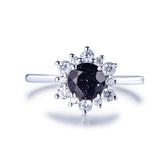 Round Blue Sandstone Floral Diamond Halo Engagement Ring 14K White Gold