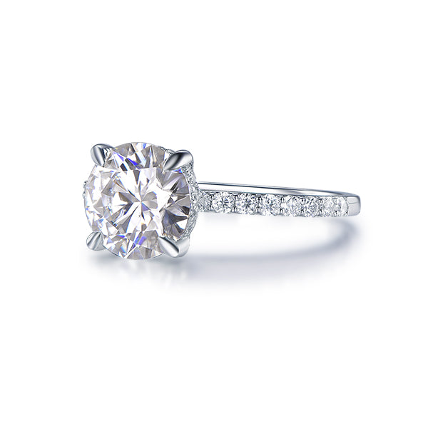 Round Moissanite Ring Diamond Hidden Halo Engagement Ring