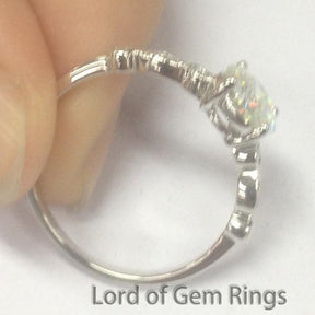 Art Deco Style Round Moissanite Diamond Engagement Ring