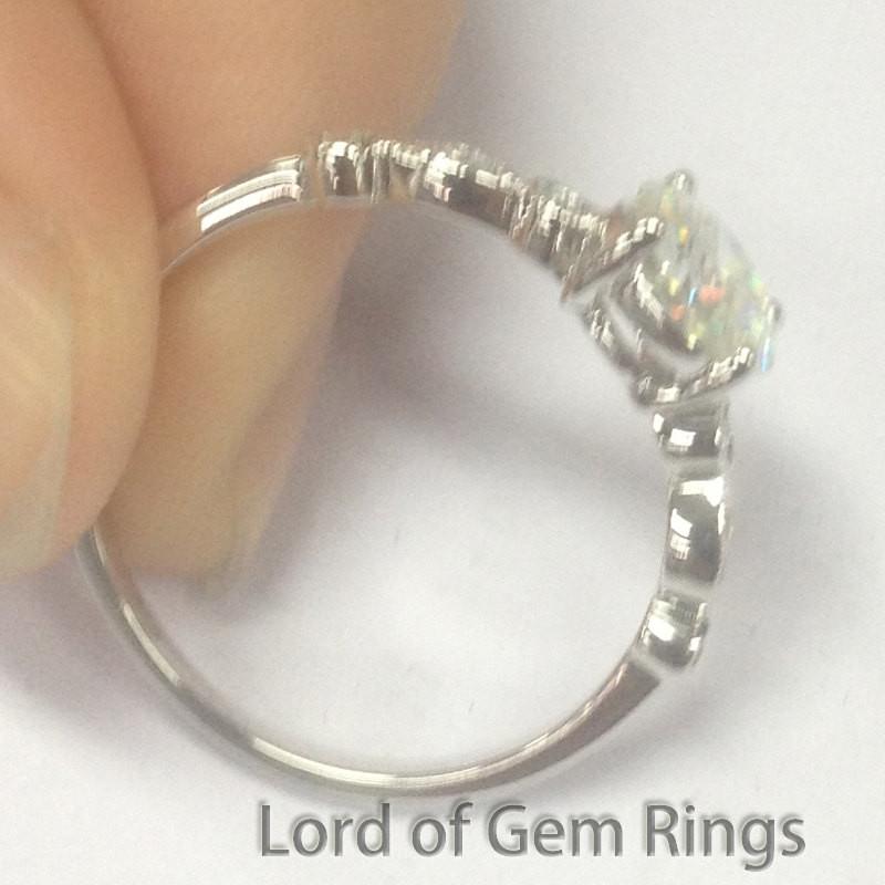 Art Deco Style Round Moissanite Diamond Engagement Ring