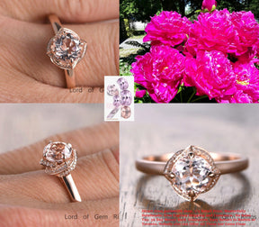 Round Morganite Engagement Ring Pave Diamond Wedding 14K Rose Gold 7mm - Lord of Gem Rings - 1