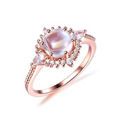 Prong-Set Round Moonstone Floral Halo Pear Diamond Accents Ring
