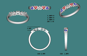 Reserved for Katreen: 5 Heart Diamond Ruby Sapphire Wedding Band 14K White Gold