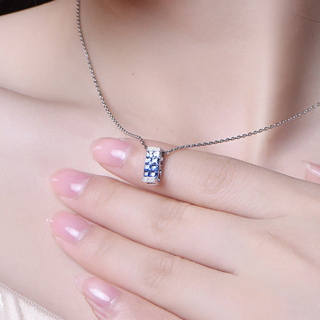 Princess Sapphire Diamond Pendant 18k White Gold
