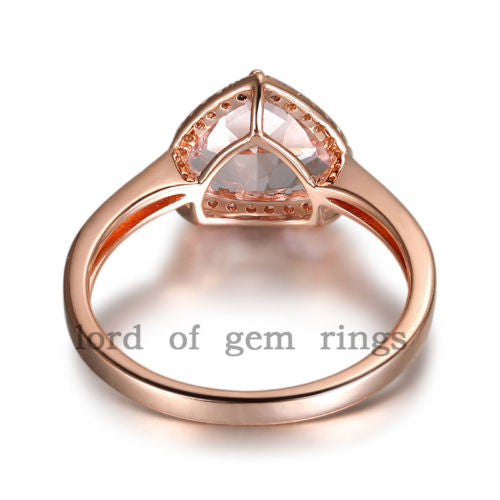 Trillion Morganite Engagement Ring Diamond Halo 14K Rose Gold 8mm - Lord of Gem Rings - 2
