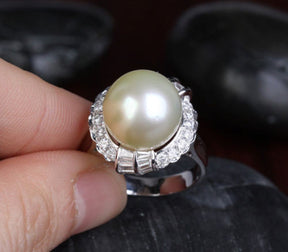12.35mm South Sea Pearls VS/H 1.0CT Diamond Engagement Ring 14K White Gold - Lord of Gem Rings - 5
