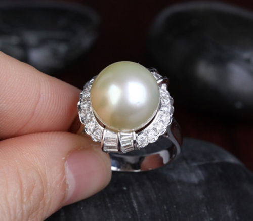 12.35mm South Sea Pearls VS/H 1.0CT Diamond Engagement Ring 14K White Gold - Lord of Gem Rings - 5