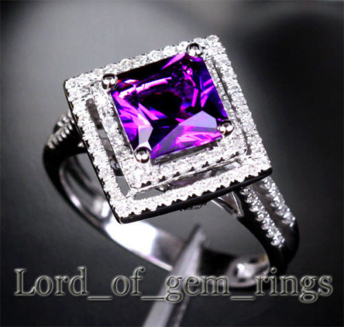 Princess Cut 4.35ct Dark Purple Amethyst .55ctw Diamonds Engagement Ring - Lord of Gem Rings - 3