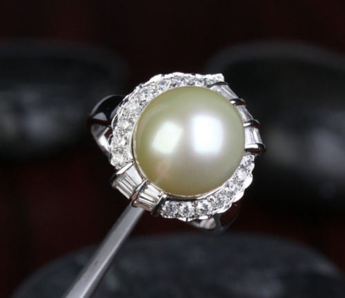 12.35mm South Sea Pearls VS/H 1.0CT Diamond Engagement Ring 14K White Gold - Lord of Gem Rings - 6