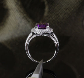 Reserved for will Emerald Cut Amethyst Engagement Ring Pave Diamond Wedding 14k White Gold - Lord of Gem Rings - 6