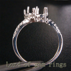 Unique 5mm Round Cut 14K White Gold Pave Diamonds Engagement Semi Mount Ring 6#