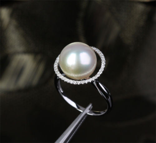Unique Halo 11mm South Sea Pearls 14K White Gold .35ct Diamonds Engagement Ring - Lord of Gem Rings - 2