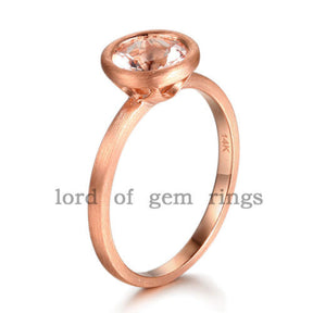 Round Morganite Engagement Ring 14K Rose Gold 7mm Bezel - Lord of Gem Rings - 3
