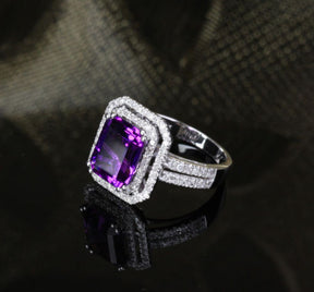 Reserved for will Emerald Cut Amethyst Engagement Ring Pave Diamond Wedding 14k White Gold - Lord of Gem Rings - 4
