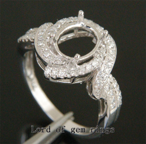 Unique 7x9mm Oval Engagement Semi Mount Ring in 14K White Gold .41CT Diamonds - Lord of Gem Rings - 3
