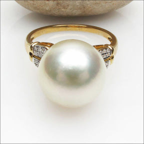 11.1mm South Sea Pearl Real .17ctw Diamonds Engagement Ring 14K Yellow Gold - Lord of Gem Rings - 2